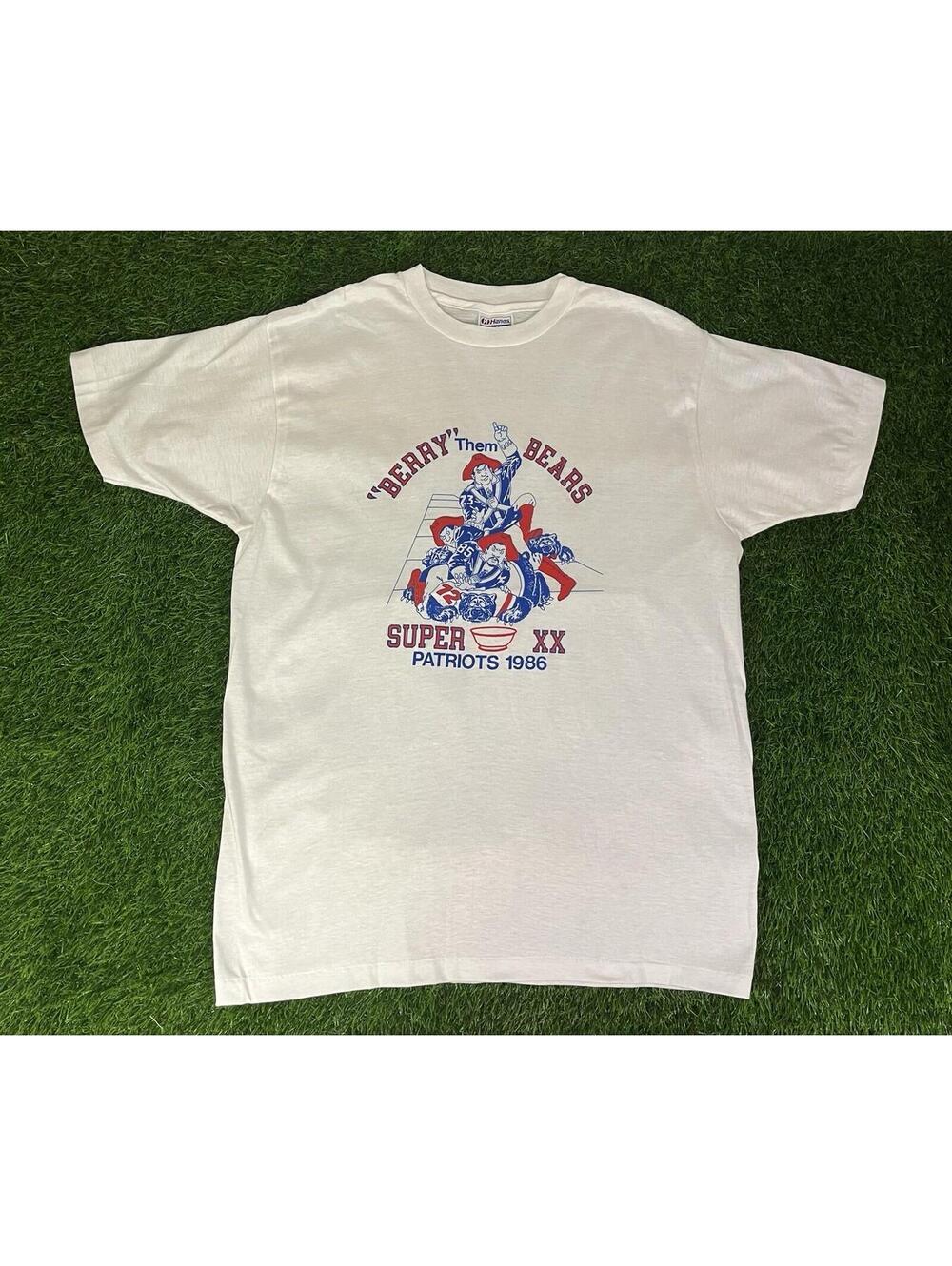 VTG 80s Hanes Fifty-Fifty New England Patriots BERRY THE BEARS Super Bowl Tee XL